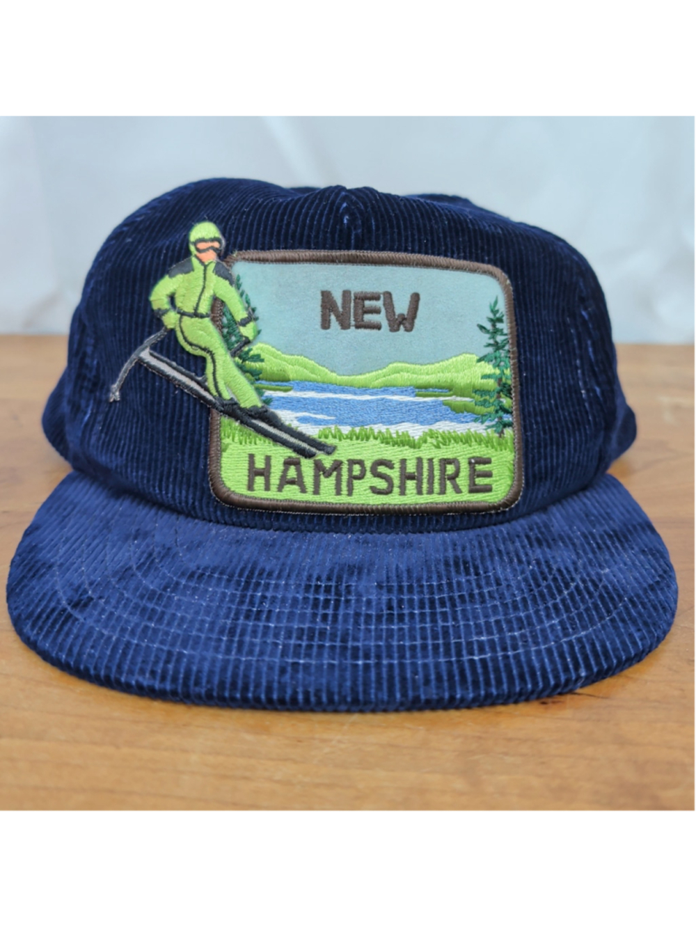 Vintage Blue Corduroy New Hampshire Ski Patch Baseball Cap